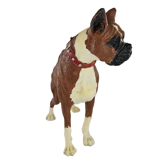 Vintage Boxer Dog Figurine Statue Standing Red Collar Resin - Picture 6 of 9